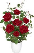 Hollyone Red Fake Roses Artificial Flowers in Pot 23.6" Small Roses Tree Indoor Outdoor Faux Plants & Flowers Rose Silk Flowers Potted Plant Artificial Rose Floral Arrangement Shelf Desk Home Decor