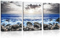SERIMINO Beach Wall Art Set, Blue Coastal Landscape Wall Decor, Modern Ocean Paintings Art Prints Home Office Decoration, Seaside Canvas Pictures for Living Room Bedroom Bathroom 3 Pieces 16"X24"