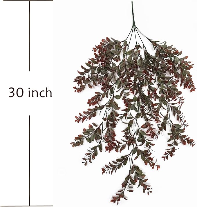 Artificial Hanging Ivy, Fake Reddish Brown Leaves Vines Plastic Plants Greenery UV Resistant Plant for Indoor Outdoor Garden Office Bathroom Decor Wedding Party Baskets DIY Decoration Red 2 Pack