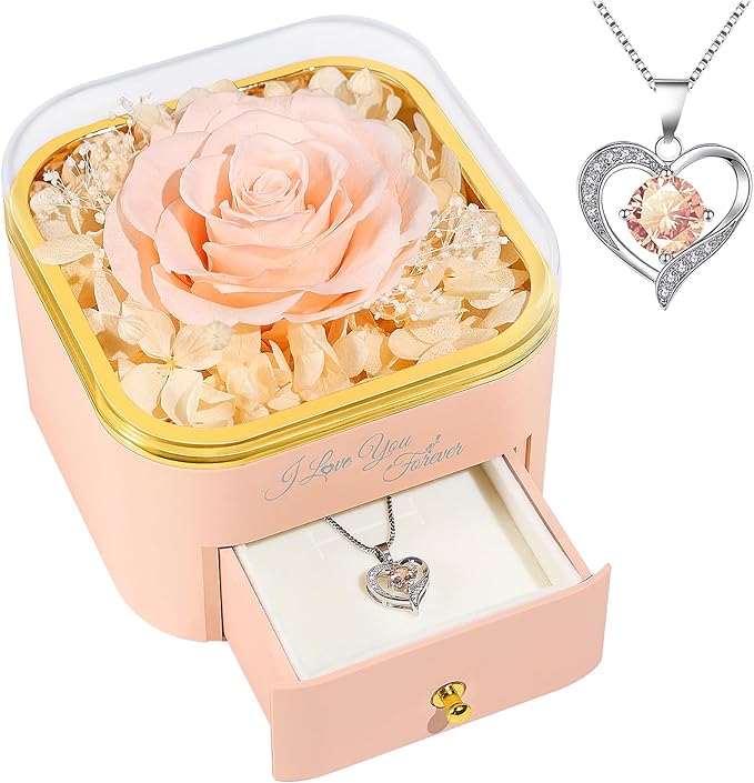 Beferr Preserved Rose with Necklace for Mom Birthday Gifts Eternal Roses Fresh Flowers for Delivery Prime Christmas Day Gifts for Her Mother Grandma Wife Sister Daughter Girl Friends