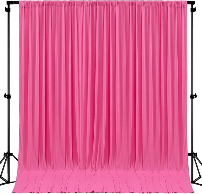 Hot Pink Backdrop Curtain 2 Panels-Wrinkle-Free Polyester Photography Drapes for Wedding Party Photo Background Decorations- 8 X10FT (Hot Pink)