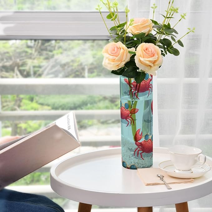 Flower Vase Clear Plastic Cylinder Vases Decor for Centerpieces Home Storage Office Weddings Red Sunglasses Crabs 11.8 x 3.9 in