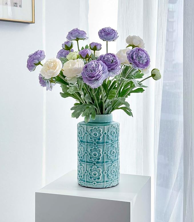 7 pcs Peonies Artificial Flowers, Purple Champagne Ranunculus Artificial Flowers, Fake Peonies for Home Office Centerpiece Table Decorations, Dining Table Centerpiece (Purple+Champagne)