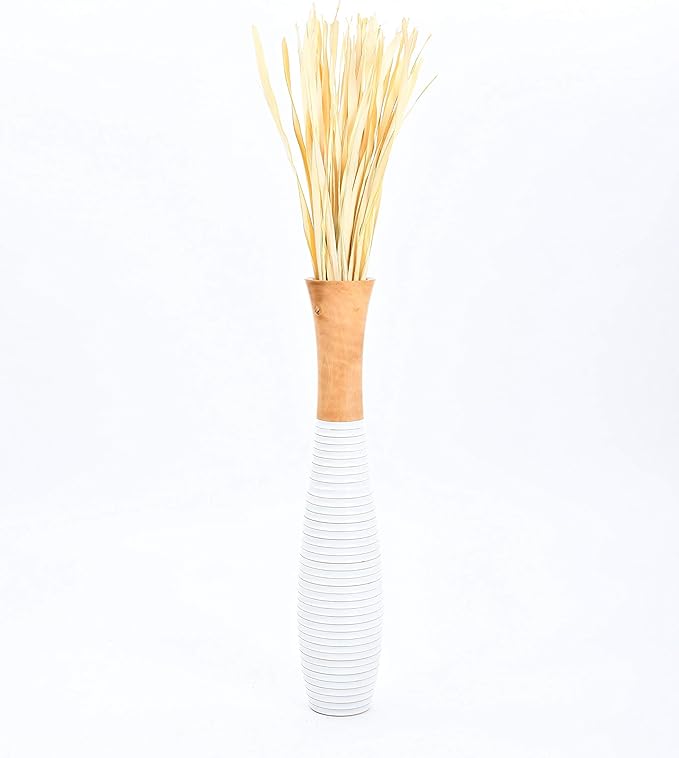 Leewadee Large Floor Vase – Handmade Flower Holder Made of Wood, Sophisticated Vessel for Decorative Branches and Dried Flowers, 36 inches, Ecru White