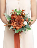 Ling's moment Burnt Orange Bridesmaid Bouquet, Terracotta Wedding Bouquets for Bridesmaids, 7 Inch Bridal Bouquets for Bridesmaids, Wedding, Ceremony, Anniversary, etc.