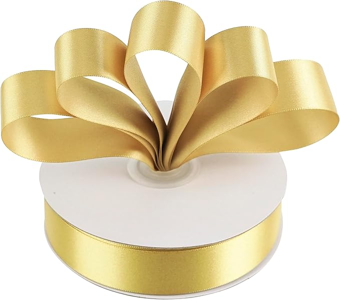 MEEDEE Gold Ribbon 1 Inch Gold Satin Ribbon Lux Double Faced Satin Ribbons by 50 Yards Polyester Wrapping Ribbons for Crafts, Wedding, Flower Bouquet, Holiday Decorating