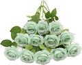 Artificial Rose Flower Artificial Flowers Flower with Long Stem Silk Roses Bouquet for Wedding Bridal Shower Party Home Decoration (Sage Green, 12 Pcs)