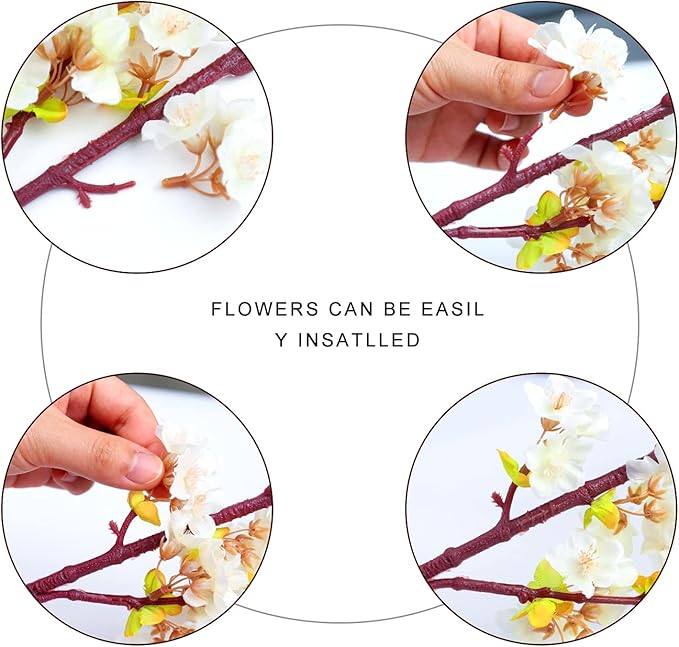 Sggvecsy Artificial Cherry Blossom Branches Faux Cherry Flowers 39 Inch Peach Branches Silk Tall Stems for Home Wedding Table Vase Decor (4 Pcs, Ivory)