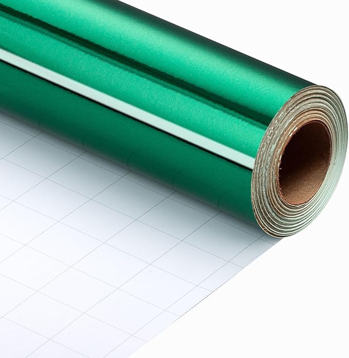 Merture Metallic Dark Green Wrapping Paper Roll - 17 In X 32.8 Ft(46.5 sq.ft.) with Grid Cutting Lines
