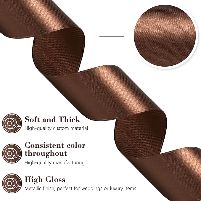 Brown Ribbon 1-1/2 Inch, 60 Yards Polyester Satin Ribbon for Gift Wrapping, Fabric Ribbon for Crafts Flower Bouquet Birthday Festival Easter