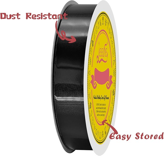 Black Double Face Satin Ribbon 1 inch X 50 Yards Spool Bright Colors Very Suitable for Weddings Gift Package Wrapping Dancer Wand Sewing Party Hair Bow Invitation Decorations and More