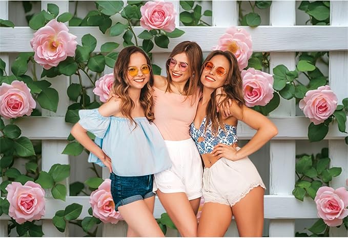 Baocicco 8x6.5ft Flowers Fence Backdrop Photography Pink Rose Green Leaves White Spring Floral Farmhouse Background for Bridal Shower Wedding Birthday Party Backdrops Decoration Photo Props Photoshoot