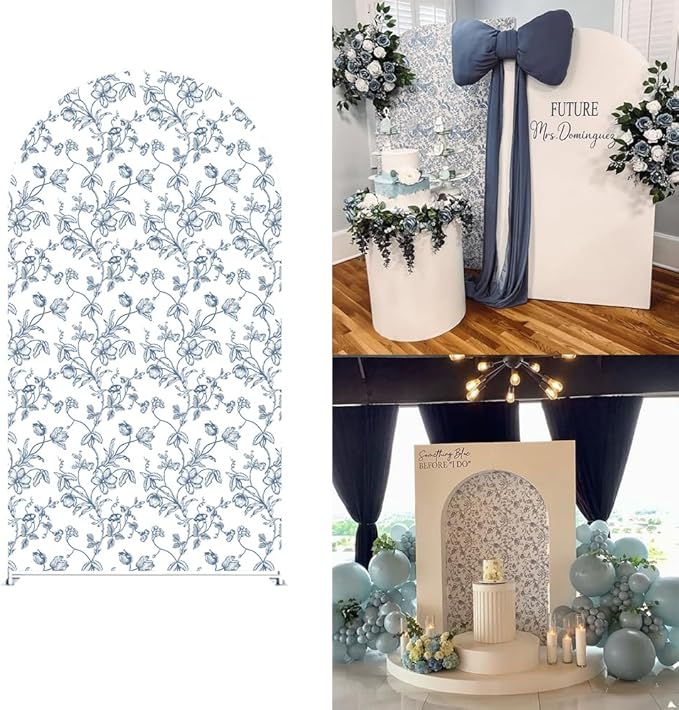 Something Blue Before I Do Arch Backdrop Cover Wedding Bridal Shower Bride to be Toile Party Arch Fabric Cover Blue Bloom Floral Baby Shower Decors (3X5ft,4285)