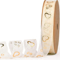 ‌SAYUAN Gold Hearts Ribbon 5/8 Inch x 30 Yards Organza Ribbon with Gold Heart Pattern for Valentine's Day Birthday Christmas Gift Wrapping Handmade Crafts Floral Bouquet Wedding Party Decoration
