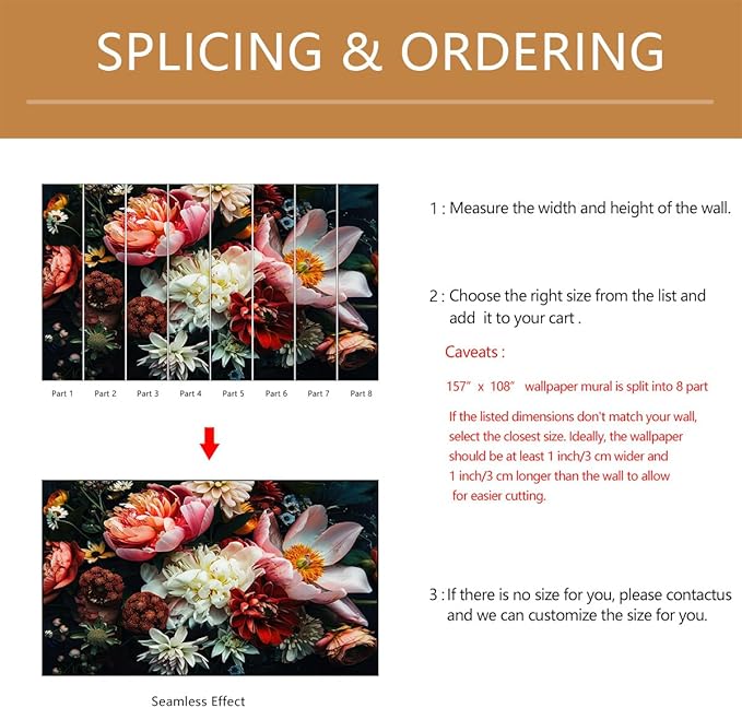 Dark Floral Wallpaper Peel and Stick Large Peony Flower Self Adhesive Wall Mural for Bedroom 157"x108"