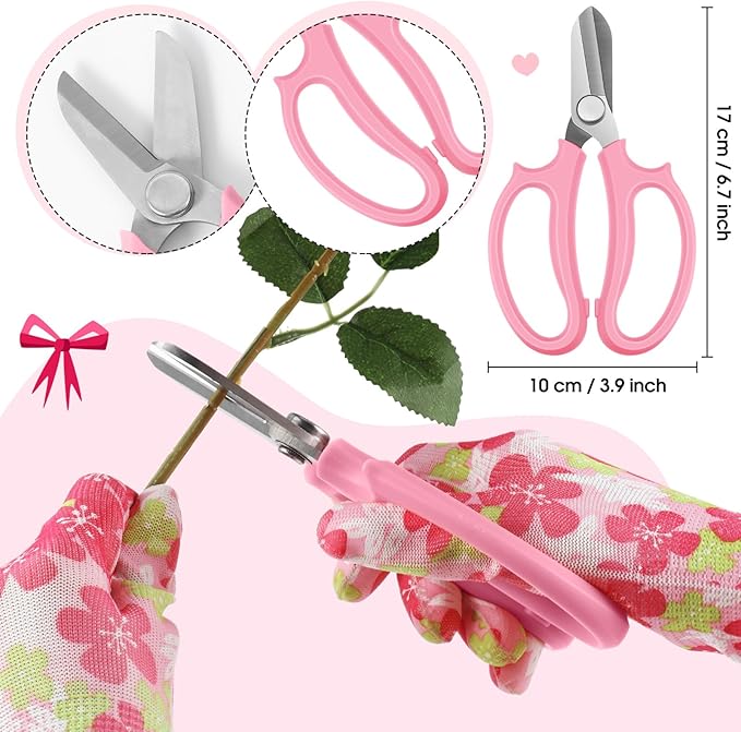 Lasnten 14 Pcs Rose Stripper Thorn Remover Tool Garden Pruning Shears Scissors Kit Leaf Stripping Tool Floral Gloves and Floral Tape Flower Stripper Kit Gift for Wedding Outdoor Gardening