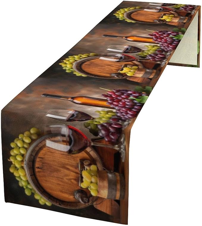 Red Wine Themed Retro Table Runner, Table Dresser Runner, Kitchen Dining Table Runners for Indoor Outdoor Holiday Decor 13x108 Inch