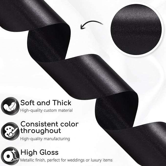 Black Ribbon 1-1/2 Inch 30 Yards Single Face Black Satin Ribbon for Gift Wrapping, Fabric Ribbon for Flower Bouquet Crafts Hair Bows Making Halloween Wedding Christmas