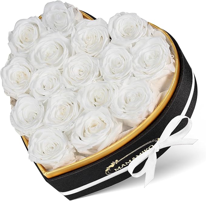 16 Preserved Roses in Heart Shape Gift Box for Her - Forever Flowers for Delivery, Eternal Rose Mothers Gifts for Mom, Wife Anniversary Birthday Gifts for Women, White