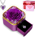 Christmas Flower Gifts for Mom,Birthday Gifts for Women,Preserved Purple Real Rose with Purple Necklace,Forever Flowers Rose Gifts for Women Mom Wife Girlfriend on Anniversary Valentines Mothers Day
