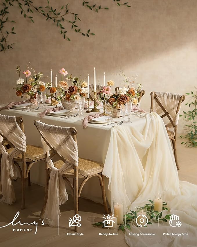 Ling's moment Brown Backdrop Curtains, 10Ft x 23Ft Tawny Beige Long Sheer Wrinkle-Free Background Backdrop Curtain&Table Cloth for Birthday Party Wedding Baby Shower Photo Booth Decor