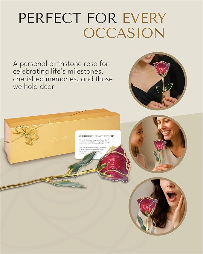 Forever Rose Hand-Dipped in 24K Gold, Ruby Red-Inspired July Birthstone with Sparkles, Real Rose in Luxury Gold Gift Box – Perfect Ready to Gift for July Birthday or Any Occasion