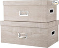 Briful Set of 2 Rustic Wood Grain Storage Boxes with Lids – Stackable Rectangular Organizer Bins, 14'' + 13'' Set Decorative Storage Containers for Bedroom, Living Room, Gifts