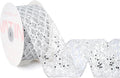 VATIN 2-1/2" Silver Christmas Ribbon, Silver Glitter Mesh Diamond Web Sequin Dots Wired Christmas Ribbon for Gift Wrapping Bow Making Wreath Supply-10 Yards
