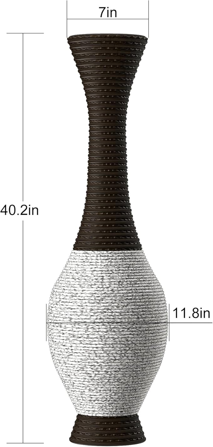 Large Hand-Woven PVC Rattan Look Floor Vase, 39.37 Inch Tall Home Decor Floor Vase for Fake Flower Dried, Farmhouse Decorative Flower Holder for Living Room, Bedroom, Dining Room, Entryway, Hallway
