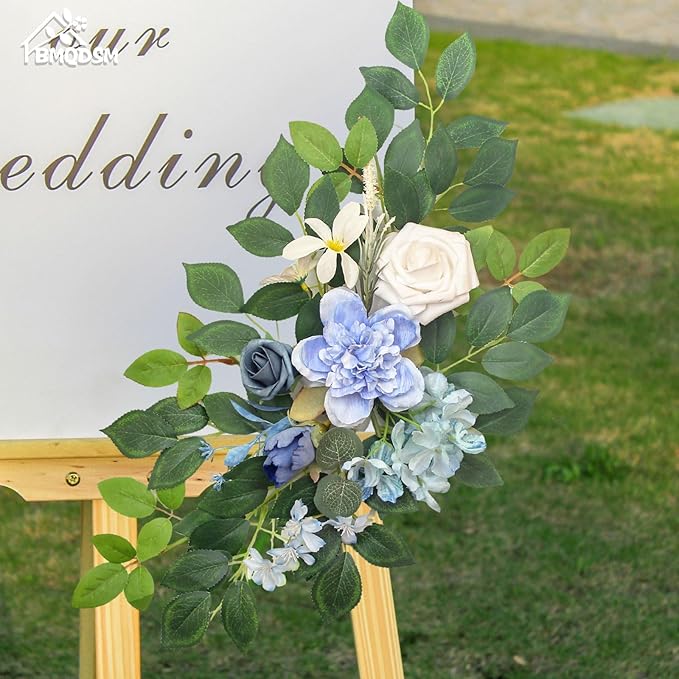 Pack of 2 Artificial Flowers for Backdrop Decoration, Wedding Arch Flowers,Reception Welcome Sign, Eucalyptus Garland, Suited to Aisle Decor and Wedding Arches(Blue)