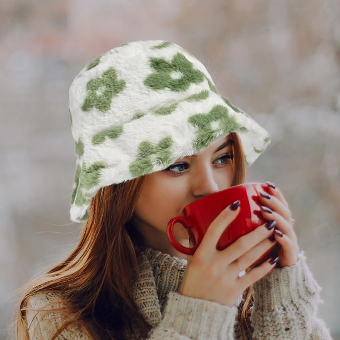 Winter Soft Faux Fur Plush Bucket Hat, Lovely Fisherman Cap, Fashion Outdoor Thick Warm Sun Cap for Women