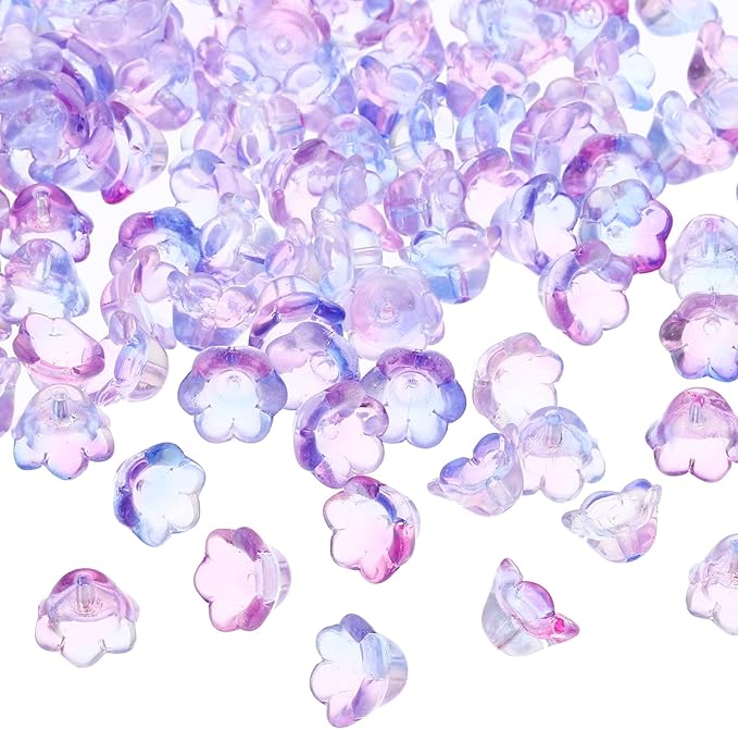 PATIKIL Glass Trumpet Flower Beads, 200 Pcs Gradient Flower Bead Charm for Jewelry Making DIY Craft, Bracelets, Earrings, Necklaces Decorations, Blue, Purple