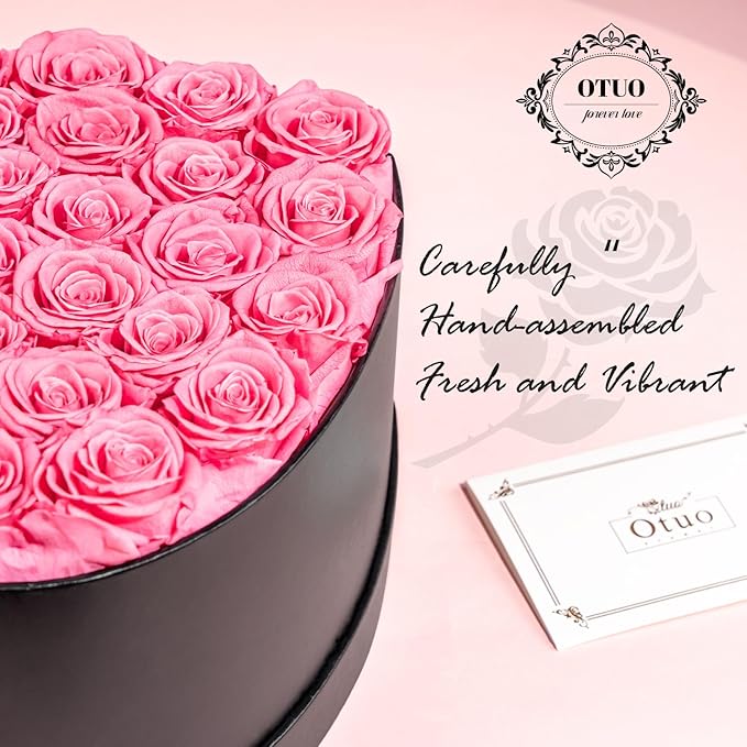 27 Preserved Roses in Heart-Shaped Box, Flowers for Delivery Prime Last up 2 Years, Real Forever Flowers for Wife, Girlfriend, Mother, Eternal Roses for Anniversary - Pink