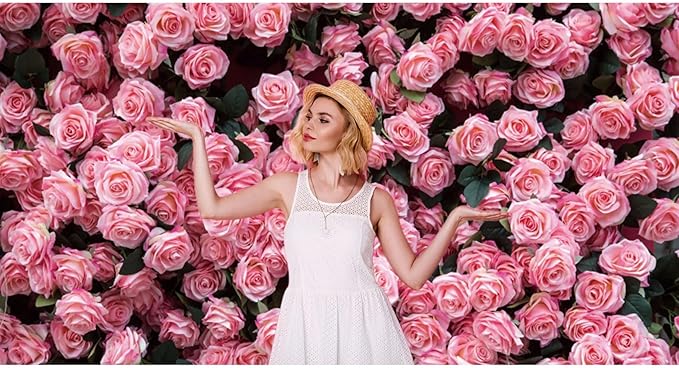 6x4ft Flower Backdrop Pink Rose Floral Wall Photography Background Birthday Baby Shower Wedding Party Banner Decorations Supplies Photo Booth Props