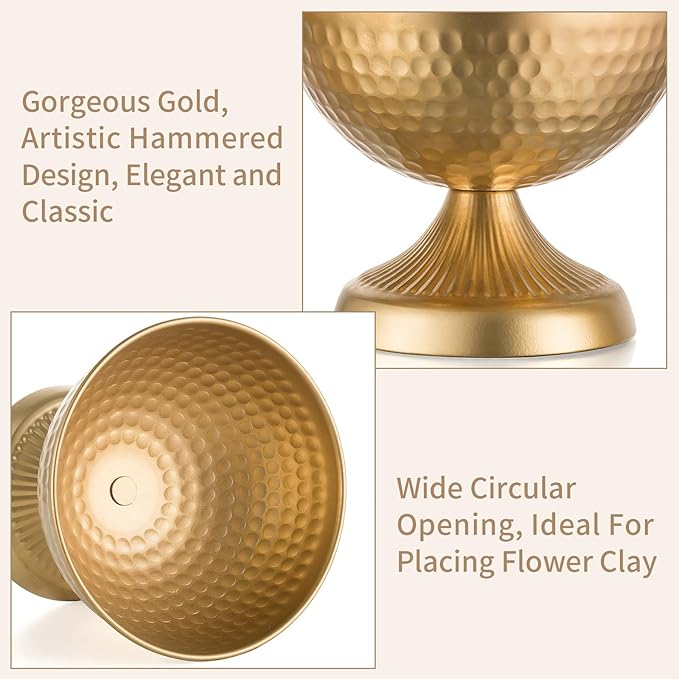 Sziqiqi Urn Vases for Wedding Centrepiece - 6in High Gold Metal Vase Set of 10 Small Vintage Flower Arrangement Pots for Table Centrepieces Elegant Hammered Vase for Christmas Anniversary Party