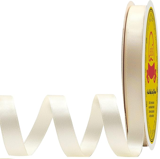 Double Face Ivory Satin Ribbon 1/2 inch X 50 Yards Polyester Ivory Ribbon for Gift Wrapping Very Suitable for Weddings Party Hair Bow Invitation Decorations and More