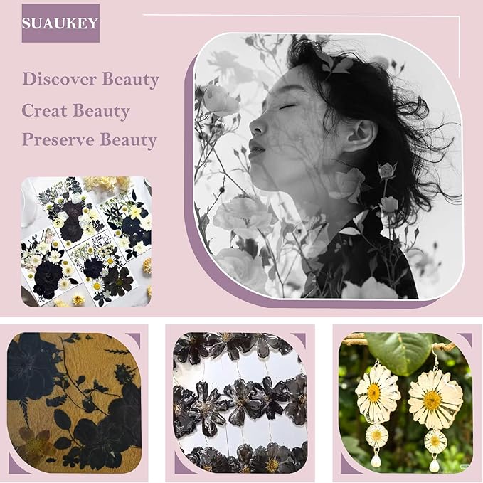 95 Pcs Black Pressed Dried Flowers for Resin, Real Natural Bulk Dry Wildflowers Leaves Perfect for Epoxy Molds, DIY Crafts, Soap Candles Jewelry Making, and Home Decor