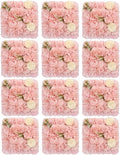 12Pcs Artificial Flower Wall Panel,3D 15" X 15" Silk Rose Mat Artificial Flower Wall,Decorative Backdrop Flower Panels Wall for Wedding Party Stage Baby Shower Decor (Pink,Champagne)