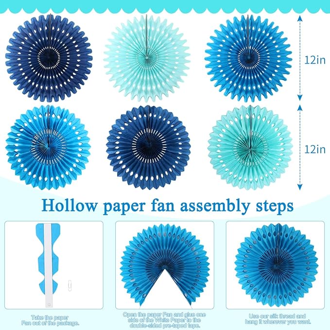 zilue Paper Fans Party Decorations Paper Flowers Decorations for Wall Classroom Floral Backdrop Baby Shower Birthday Party Flower Wall Decor Pack of 11 Blue