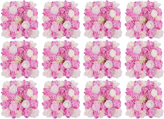 3D Flower Wall Panel 12Pcs Artificial Flower Wall Background Silk Rose Mat for Wedding Wedding Decor Shop Photo Backdrop (Flower Type D)