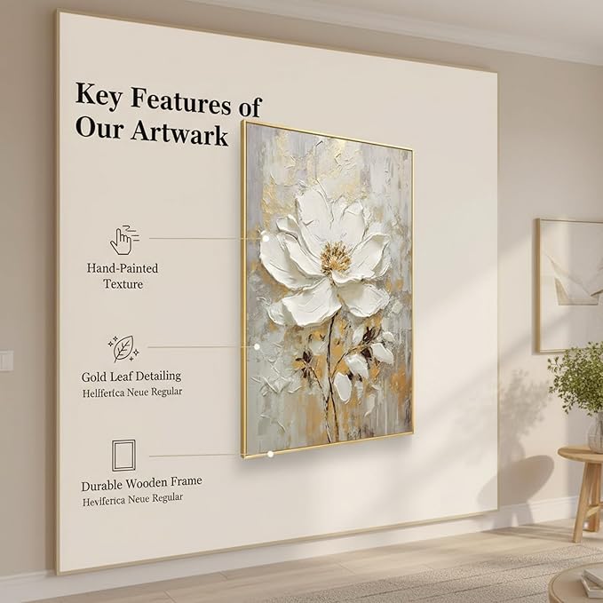 Large Hand Painted Flower Oil Painting for Ofiice-3D White Floral Canvas Wall Art for Bedroom- Framed Modern Artwork for Living Room Home Decoration 32x48inches