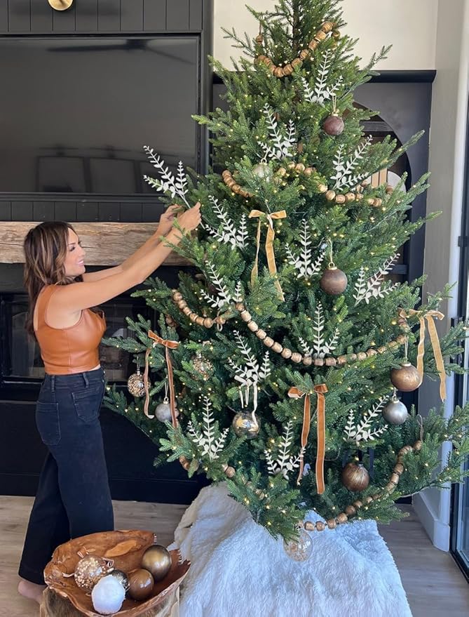Hollyone 20 Pcs Glitter Artificial Eucalyptus Branches 13" Christmas Christmas Tree Picks and Sprays White Fake Eucalyptus Leaves for DIY Christmas Tree Garland Wreath Crafts Home Decoration