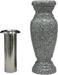 Memorial Cemetery Flower Vase - Real Granite (Grey Granite), with Stainless Steel Inner, Grave Marker, Decorations for Gravesite, Headstone Flowers Holder, Garden Lawn & Yard (4x4x10)