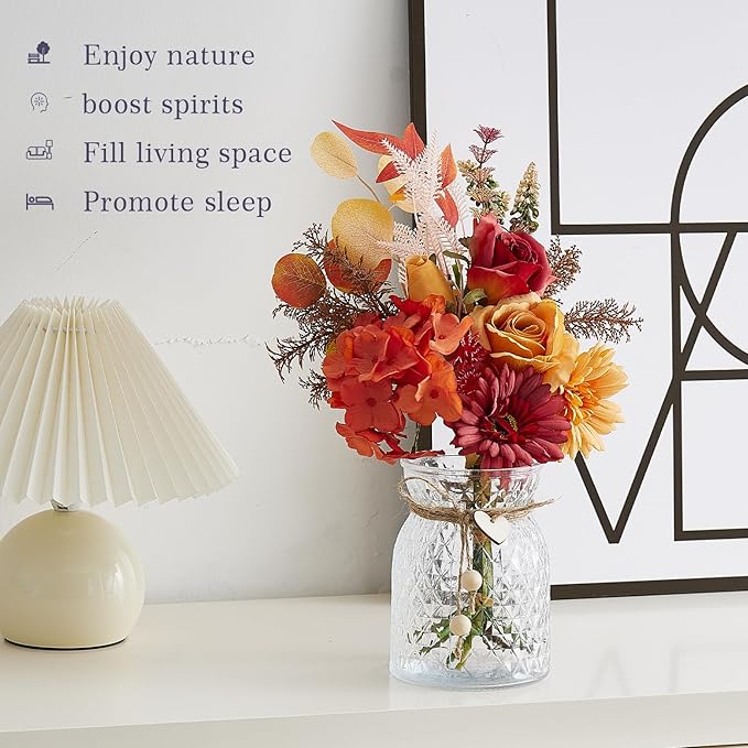 Artificial Flowers Combo Orange Flowers Mix Silk Flowers Gerbera, fake flowers for DIY Wedding Bridal Bouquets, Floral Arrangement, Table Centerpieces. Fake Plastic Flowers Bulk Vase Decoration