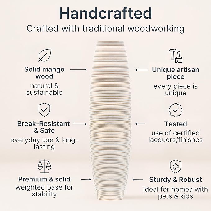 Leewadee Large White Home Decor Floor Vase - Wooden 26 inch Tall Farmhouse Decor Flower Holder for Fake Plant and Pampas Grass