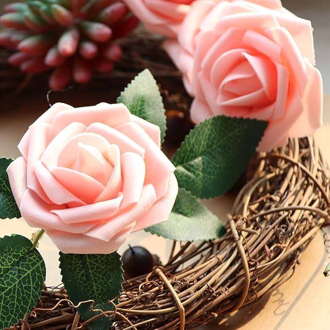AmyHomie Artificial Flower 50pcs Real Looking Fake Roses w/Stem for DIY Wedding Bouquets Centerpieces Arrangements Party Baby Shower Valentines Day Christmas Tree Decorations