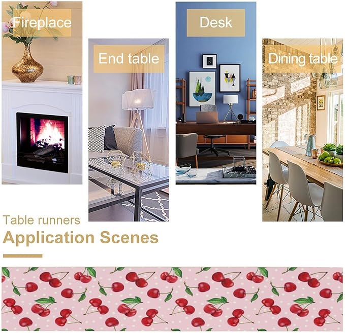 Red Cherry Table Runner,Spring Summer Fruit Tropical Birthday Party Decorations Dining Room Home Kitchen Table Decor 13 x 90Inch
