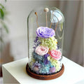 Flowers for Delivery - Forever Flowers Rose in Glass Dome with LED Lights, Large Size Preserved Roses Gifts for Women, Mom, Wife, Friend -Birthday, Anniversary, Valentine's Day Gift (Purple+Pink)