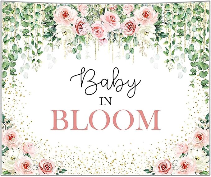 Avezano Baby in Bloom Backdrop Sage Green Leaves with Pink Flowers Baby Shower Party Decorations Baby Girl's Greenery Floral Nature Theme Photography Background Cake Table Banner (6x5ft(72x60in))