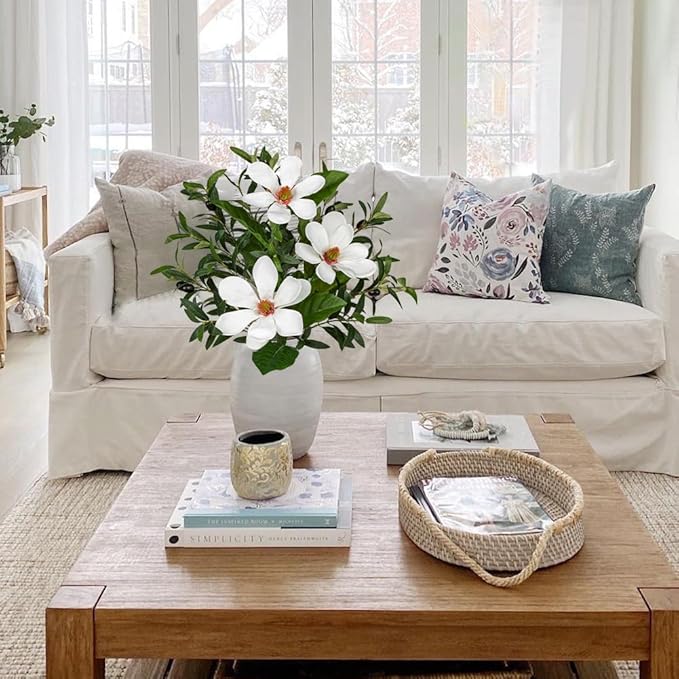 Briful Faux Greenery Stems 27in Artificial Olive Branches with Magnolia Flowers Spray Mixed Floral Greenery Bouquet for Home Vase Table Centerpiece Wedding Decoration